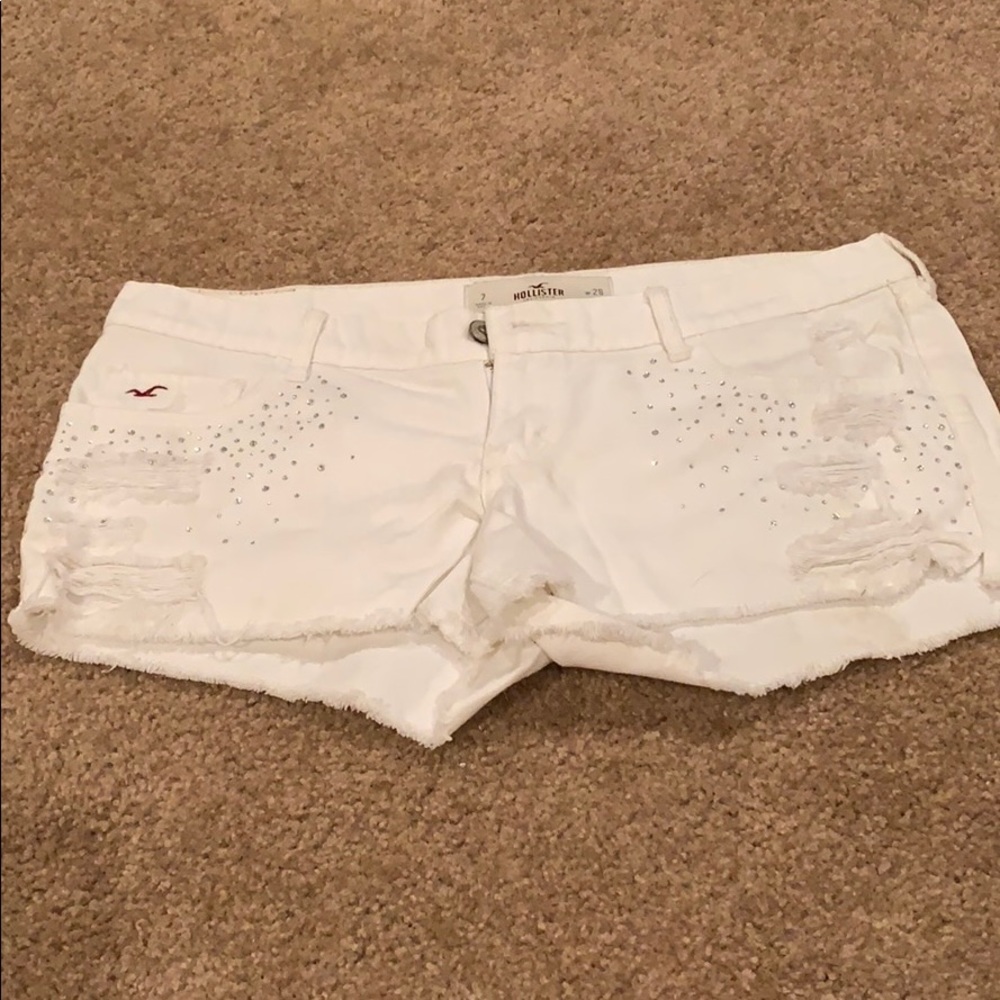 Hollister white distressed shorts with sequins